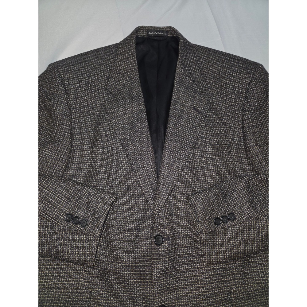 Daniel Hechter Mens 42S Worsted Wool Blazer Brown Tan Micro Check Sport Coat